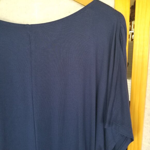 Made by Johnny Wrap Top Size XL Navy Blue Bat Wing Sleeves Side Rouching - Picture 9 of 9